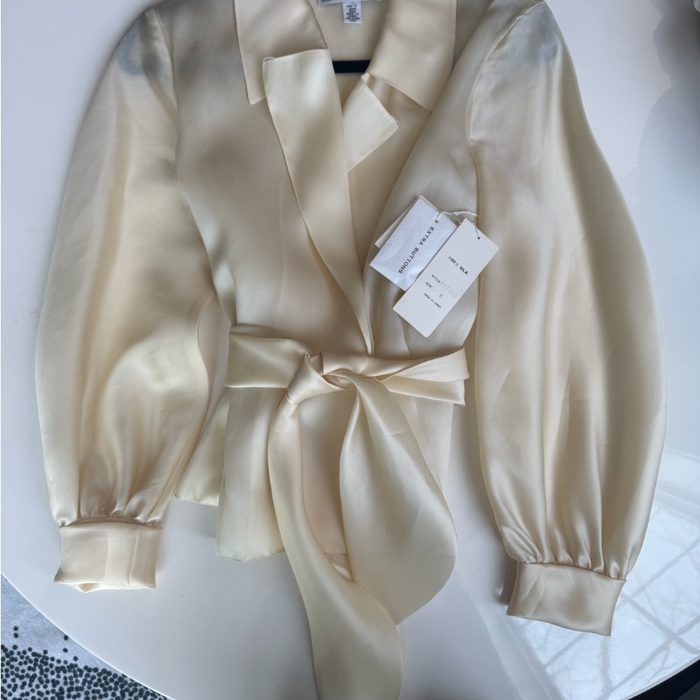 A.J. Bari Cream Satin Wrap Blouse